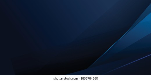 El fondo abstracto del 3d azul oscuro moderno se solapa con las capas de líneas brillantes. Textura con decoración de elementos triangulares azul claro. Ilustración vectorial para fondo de presentación moderno, pancarta