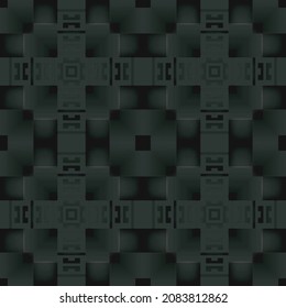 3 d diseño moderno de color verde oscuro sin soldadura. Elegante fondo de superficie de media tonalidad. Repetir el fondo del tartán de medio tono de trenzado. Ornamento 3d de estilo griego texturizado.  Textura de grano infinita. 