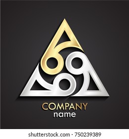 3d modern design three parts triangle shape silver golden logo