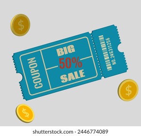 Cupones de Descuento Diferentes 3d modernos. Ilustración vectorial de color retro de Cupón de cupones de regalo. Tarjeta de cupones de devolución de efectivo Diseño de Plantilla con promoción de código de Cupón. Ofertas especiales de Precio de Premium