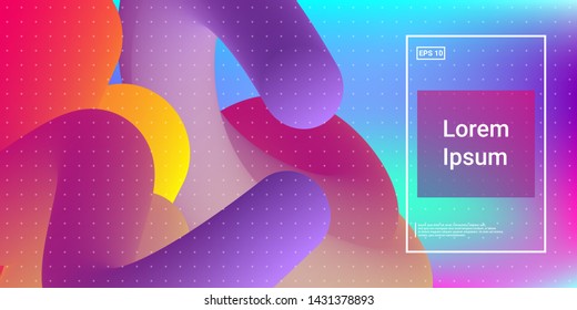 3D Modern Dynamic Flow Shapes with Color Fluid Glow Effect. Bright Geometric Waves Element for Brochure, Website, Flyer Design. Wavy Vibrant Movement Composition. Vector illustration Eps10.