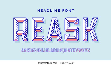 3D Modern Font . Colorful modern line alphabet and 3d font. Bold uppercase retro letters with facet. Type, typography line letters latin font. Hand-drawn modern font for headline. Vector Illustration