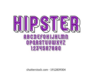 3D modern Font, trendy colored alphabet, condensed letters and numbers, vector illustration 10eps