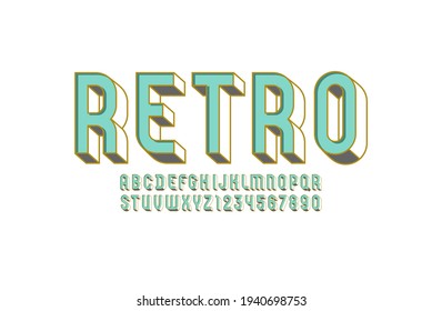 3D modern Font, trendy old alphabet, condensed letters from A to Z and numbers from 0 to 9, vector illustration 10EPS