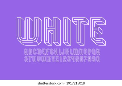 3D modern Font, trendy white alphabet, condensed letters and numbers from outline, vector illustration 10eps
