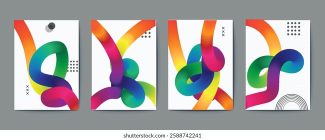 3d Modern gradient poster background vector set. Minimalist style cover template with vibrant perspective 3d geometric vector shapes collection. Ideal design for social media, cover, banner, flyer