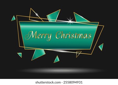 3D Modern Green and Gold Merry Christmas Greeting Card Design Realistic Signboard or Bar with Modern Shiny Gold Frame Modern Realistic Holiday Banner for Christmas Celebration on Black Background