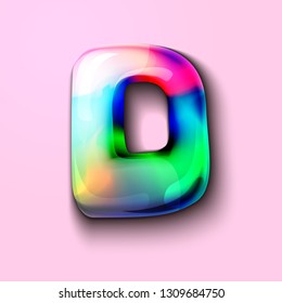 3d modern holographic letter D . 3d gelatinous letter of the alphabet. 3d  candy letters. Volumetric letter with watercolor divorce. A drop of water in the form of a colored letter of the alphabet. 
