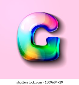 3d modern holographic letter G . 3d gelatinous letter of the alphabet. 3d  candy letters. Volumetric letter with watercolor divorce. A drop of water in the form of a colored letter of the alphabet. 