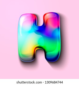 3d modern holographic letter H . 3d gelatinous letter of the alphabet. 3d  candy letters. Volumetric letter with watercolor divorce. A drop of water in the form of a colored letter of the alphabet. 
