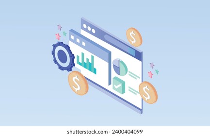 3d Ilustración moderna 3d del concepto de análisis de datos.sobre fondo pastel.3d artesanal.3d objetivo para negocios, bancos, finanzas, inversión, dinero.