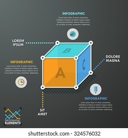 3d Modern infographics options banner with flat style cube divided into 3 options. Vector. Can be used for web design and  workflow layout