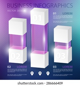 3d modern infographics realistic cube with glass element and place for text on blur background / abstract numbered infographic