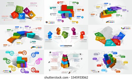 3D modern infographics. Vector modern set of business infographic design template, steps or parts. 