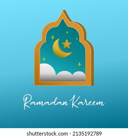 3D modernes islamisches Radan-Banner mit Halbmond und Stern. Ramadan Kareem Poster 