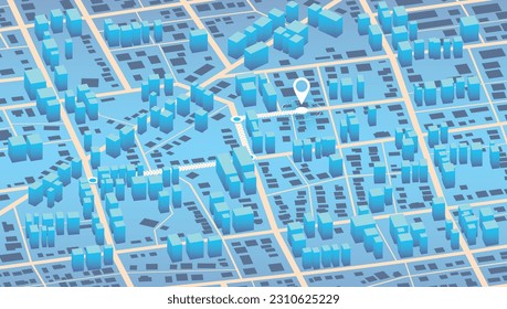3D Modern isometric city map with living buildings, skyscrapers, streets, transport and Street roads and location. Clean infographic design template. Detailed map. Vector illustration for navigation.