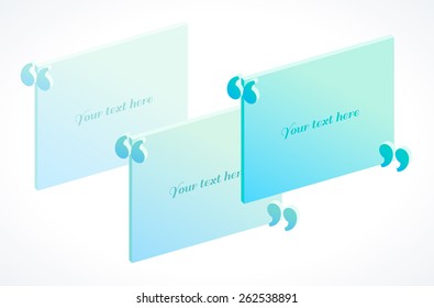 3d Modern Isometric Quotation Marks Template In Turquoise And Blue Colors. Flat Illustration. Place For Your Text 