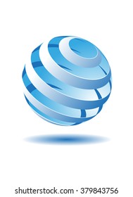 3d modern logo cold blue streak sphere. Abstract vector background.