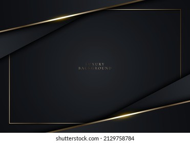 3D modern luxury banner template design black stripes and golden glitter gold line light sparking on dark background. Vector graphic illustration