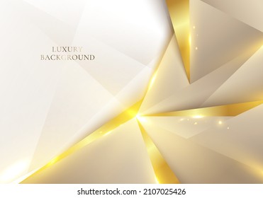 Diseño de diseño de pancarta elegante de lujo moderno 3D de forma geométrica de polígono bajo dorado y encendido de luz sobre fondo blanco. Ilustración gráfica del vector