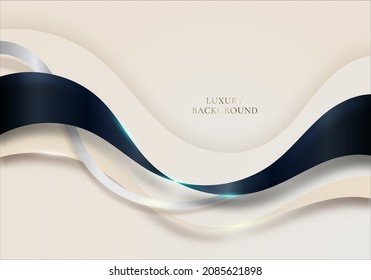 3D moderne Luxus-Vorlage Design blaue Wellenbandstreifen und Licht gebogene Linie Licht funkend auf weißem Hintergrund. Vektorgrafik-Illustration