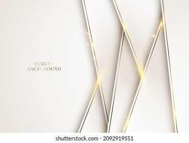 Diseño de plantillas de lujo 3D moderno diseño rayas blancas y luz de líneas de brillo dorado que desatan un fondo limpio. Ilustración gráfica del vector