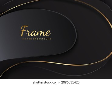 3D modern luxury template design black and grey curved shape and golden curved line background. Vector illustration