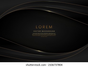 3D modern luxury template design black and grey curved shape and golden curved line background. Vector illustration