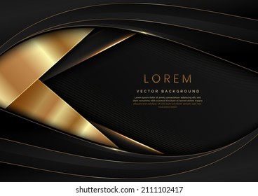 3D modern luxury template design black and grey curved shape and golden curved line background. Vector illustration