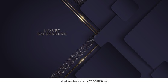 Diseño de plantillas de lujo 3D moderno diseño triángulos púrpura y rayas de brillo dorado de la línea de luz que desatan el fondo oscuro. Ilustración gráfica del vector