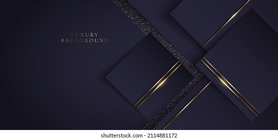Diseño de plantillas de lujo 3D moderno diseño triángulos púrpura y rayas de brillo dorado de la línea de luz que desatan el fondo oscuro. Ilustración gráfica del vector