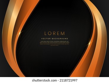 3D modern luxury template design black and gold curved shape and golden curved line background. Vector illustration