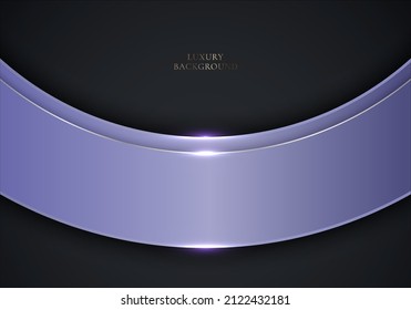 3D modern luxury template design purple rounded curved stripes with line light sparking on black background. Vector graphic illustration