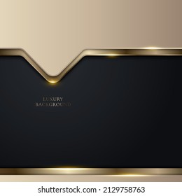 3D modern luxury template design shiny golden glitter geometric and line light sparking on black background. Vector graphic illustration