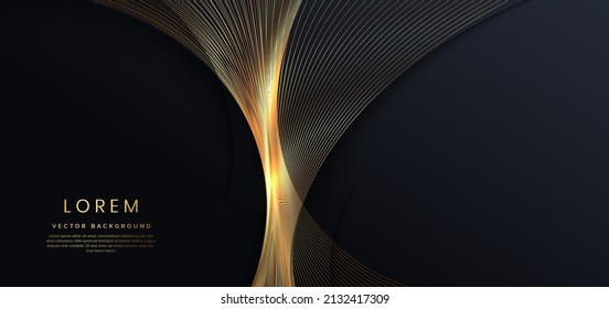 3D modern luxury template design golden wave stripes line and light glow effect black background  Vector illustration