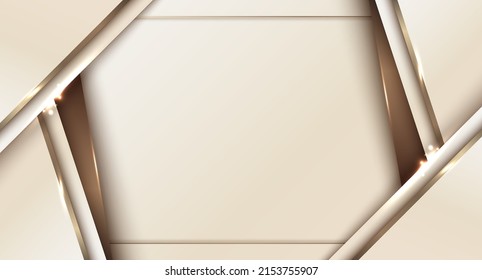 Diseño de plantillas de lujo 3D moderno diseño rayas blancas y luz de líneas de brillo dorado que desatan un fondo limpio. Ilustración gráfica del vector