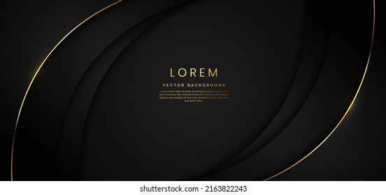 3D modern luxury template design black and grey curved shape and golden curved line background. Vector illustration