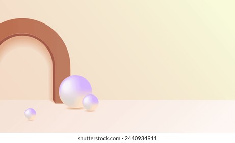 3d modern and minimalist abstract geometric background for ecommerce. With brown arch, sphere and cream background.