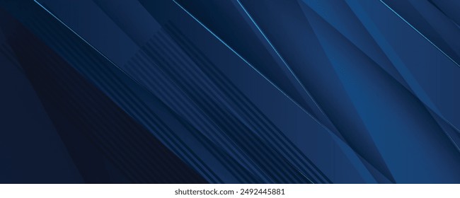 Fondo de Anuncio abstracto azul marino moderno 3D. Fondo de corte de papel de lujo. Decoración Abstractas, patrón azul, Gradientes de semitonos, líneas, triángulo, Ilustración vectorial 3d. Fondo azul oscuro