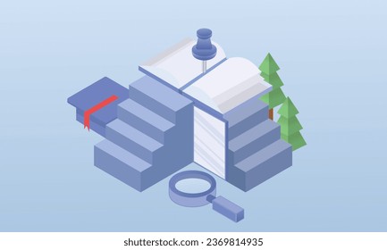 3D Modern online education Students take online courses.3D design.isometric vector design Illustration.
