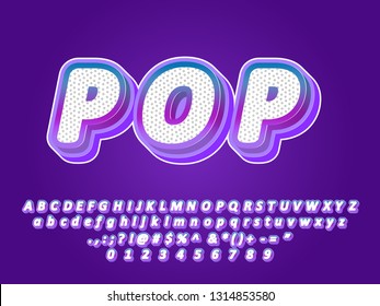 3d modern pop art text effect with bright purple background 