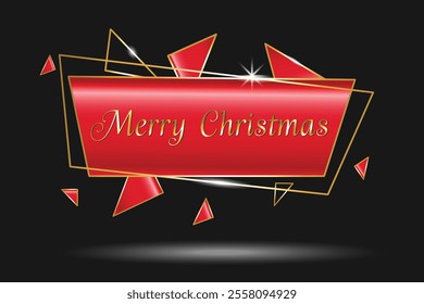 3D Modern Red and Gold Merry Christmas Greeting Card Design Realistic Signboard or Bar with Modern Shiny Gold Frame Modern Realistic Holiday Banner for Christmas Celebration on Black Background