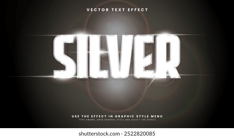 3D Modern Silver futuristic editable text style Template with flair effect