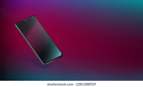 3D Modern Smartphone With Reflection Flying Over The Glass Table. EPS10 Vector