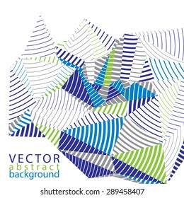 3D modern stylish abstract stripy vector background, origami facet object constructed from different geometric parts.