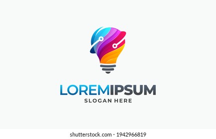 3D Modern Tech Bulb logo designs concept, Pixel Technology Bulb Idea logo template