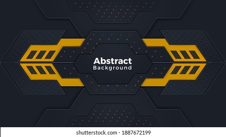 3D modern wave curve abstract presentation background. Luxury paper cut background. Abstract decoration, golden pattern, halftone gradients, 3d Vector illustration. Dark background