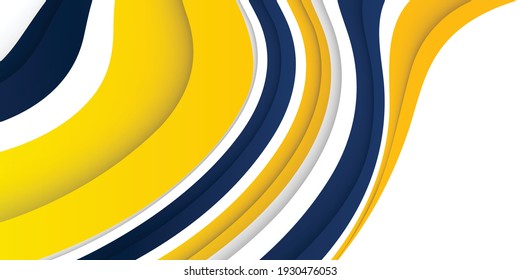 3D moderne Wellenkurve abstrakter Präsentationshintergrund. Luxus-Papier-Schnitthintergrund. Abstrakte Dekoration, blaugelbes Muster, Vektorgrafik. Hoher, gelber und blauer Firmenhintergrund