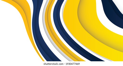 3D modern wave curve abstract presentation background. Luxury paper cut background. Abstract decoration, blue yellow pattern, Vector illustration. High contract yellow and blue corporate background