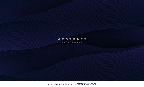 Fondo de presentación abstracto de curva de onda moderna 3D. El fondo del papel de lujo cortado. Decoración abstracta, patrón dorado, gradientes de medio tono, ilustración 3d Vector. Fondo azul oscuro